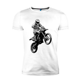Мужская футболка премиум с принтом Мотокросс в Екатеринбурге, 92% хлопок, 8% лайкра | приталенный силуэт, круглый вырез ворота, длина до линии бедра, короткий рукав | 3d | арт | байк | краска | мотокросс | мотоцикл | прикольные | цветные