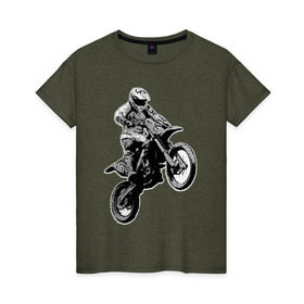 Женская футболка хлопок с принтом Мотокросс в Екатеринбурге, 100% хлопок | прямой крой, круглый вырез горловины, длина до линии бедер, слегка спущенное плечо | 3d | арт | байк | краска | мотокросс | мотоцикл | прикольные | цветные