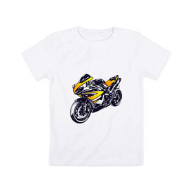 Детская футболка хлопок с принтом Yamaha R1 в Екатеринбурге, 100% хлопок | круглый вырез горловины, полуприлегающий силуэт, длина до линии бедер | Тематика изображения на принте: 3d | r1 | yamaha | арт | байк | краска | мотокросс | мотоцикл | прикольные | цветные