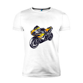 Мужская футболка премиум с принтом Yamaha R1 в Екатеринбурге, 92% хлопок, 8% лайкра | приталенный силуэт, круглый вырез ворота, длина до линии бедра, короткий рукав | 3d | r1 | yamaha | арт | байк | краска | мотокросс | мотоцикл | прикольные | цветные