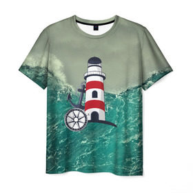 Мужская футболка 3D с принтом Морской в Екатеринбурге, 100% полиэфир | прямой крой, круглый вырез горловины, длина до линии бедер | Тематика изображения на принте: 3d | blue | брызги | вмф | вода | военный | волны | исторический | капли | корабль | лето | море | моряк | океан | природа | фрегат | шторм
