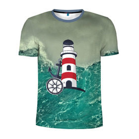 Мужская футболка 3D спортивная с принтом Морской в Екатеринбурге, 100% полиэстер с улучшенными характеристиками | приталенный силуэт, круглая горловина, широкие плечи, сужается к линии бедра | Тематика изображения на принте: 3d | blue | брызги | вмф | вода | военный | волны | исторический | капли | корабль | лето | море | моряк | океан | природа | фрегат | шторм