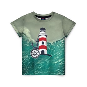 Детская футболка 3D с принтом Морской в Екатеринбурге, 100% гипоаллергенный полиэфир | прямой крой, круглый вырез горловины, длина до линии бедер, чуть спущенное плечо, ткань немного тянется | 3d | blue | брызги | вмф | вода | военный | волны | исторический | капли | корабль | лето | море | моряк | океан | природа | фрегат | шторм