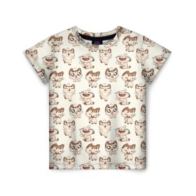 Детская футболка 3D с принтом Стикеры котик в Екатеринбурге, 100% гипоаллергенный полиэфир | прямой крой, круглый вырез горловины, длина до линии бедер, чуть спущенное плечо, ткань немного тянется | vk | вк | вконтакте | кот | котик | стикеры