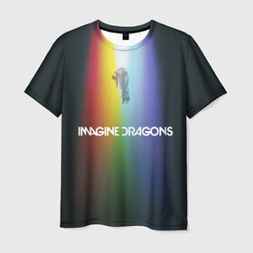 Мужская футболка 3D с принтом Imagine Dragons в Екатеринбурге, 100% полиэфир | прямой крой, круглый вырез горловины, длина до линии бедер | demons | evolve | mirrors | radioactive | драконы | космос | музыка | нло | ночь | поп | радуга | рок | свет