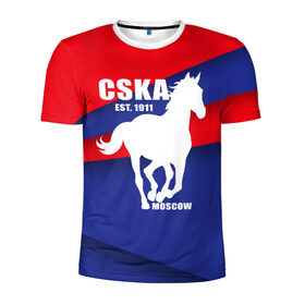 Мужская футболка 3D спортивная с принтом CSKA est. 1911 в Екатеринбурге, 100% полиэстер с улучшенными характеристиками | приталенный силуэт, круглая горловина, широкие плечи, сужается к линии бедра | армейцы | болельщик | кони | красно синие | фанат | футбол | футболист | цска