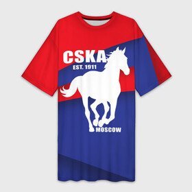 Платье-футболка 3D с принтом CSKA est. 1911 в Екатеринбурге,  |  | армейцы | болельщик | кони | красно синие | фанат | футбол | футболист | цска