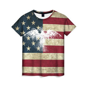 Женская футболка 3D с принтом Флаг США с белым орлом в Екатеринбурге, 100% полиэфир ( синтетическое хлопкоподобное полотно) | прямой крой, круглый вырез горловины, длина до линии бедер | usa | америка | американец | америки | звездно полосатый | необычный | нью йорк | орел | соединенные | сша | флаг | штаты | янки