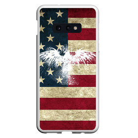 Чехол для Samsung S10E с принтом Флаг США с белым орлом в Екатеринбурге, Силикон | Область печати: задняя сторона чехла, без боковых панелей | usa | америка | американец | америки | звездно полосатый | необычный | нью йорк | орел | соединенные | сша | флаг | штаты | янки