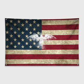 Флаг-баннер с принтом Флаг США с белым орлом в Екатеринбурге, 100% полиэстер | размер 67 х 109 см, плотность ткани — 95 г/м2; по краям флага есть четыре люверса для крепления | usa | америка | американец | америки | звездно полосатый | необычный | нью йорк | орел | соединенные | сша | флаг | штаты | янки