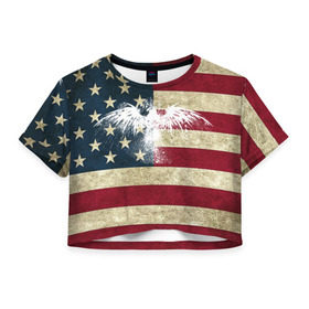 Женская футболка 3D укороченная с принтом Флаг США с белым орлом в Екатеринбурге, 100% полиэстер | круглая горловина, длина футболки до линии талии, рукава с отворотами | usa | америка | американец | америки | звездно полосатый | необычный | нью йорк | орел | соединенные | сша | флаг | штаты | янки