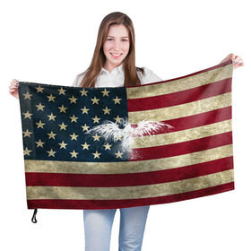 Флаг 3D с принтом Флаг США с белым орлом в Екатеринбурге, 100% полиэстер | плотность ткани — 95 г/м2, размер — 67 х 109 см. Принт наносится с одной стороны | usa | америка | американец | америки | звездно полосатый | необычный | нью йорк | орел | соединенные | сша | флаг | штаты | янки