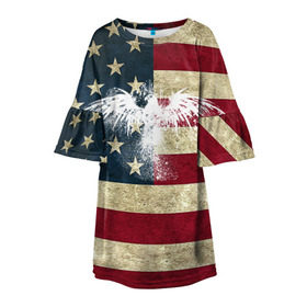 Детское платье 3D с принтом Флаг США с белым орлом в Екатеринбурге, 100% полиэстер | прямой силуэт, чуть расширенный к низу. Круглая горловина, на рукавах — воланы | usa | америка | американец | америки | звездно полосатый | необычный | нью йорк | орел | соединенные | сша | флаг | штаты | янки
