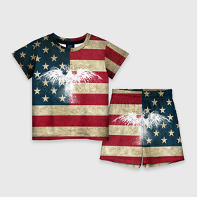 Детский костюм с шортами 3D с принтом Флаг США с белым орлом в Екатеринбурге,  |  | usa | америка | американец | америки | звездно полосатый | необычный | нью йорк | орел | соединенные | сша | флаг | штаты | янки