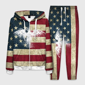 Мужской костюм 3D с принтом Флаг США с белым орлом в Екатеринбурге, 100% полиэстер | Манжеты и пояс оформлены тканевой резинкой, двухслойный капюшон со шнурком для регулировки, карманы спереди | usa | америка | американец | америки | звездно полосатый | необычный | нью йорк | орел | соединенные | сша | флаг | штаты | янки