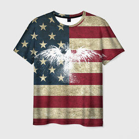 Мужская футболка 3D с принтом Флаг США с белым орлом в Екатеринбурге, 100% полиэфир | прямой крой, круглый вырез горловины, длина до линии бедер | Тематика изображения на принте: usa | америка | американец | америки | звездно полосатый | необычный | нью йорк | орел | соединенные | сша | флаг | штаты | янки