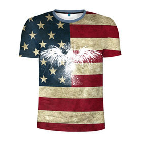 Мужская футболка 3D спортивная с принтом Флаг США с белым орлом в Екатеринбурге, 100% полиэстер с улучшенными характеристиками | приталенный силуэт, круглая горловина, широкие плечи, сужается к линии бедра | usa | америка | американец | америки | звездно полосатый | необычный | нью йорк | орел | соединенные | сша | флаг | штаты | янки