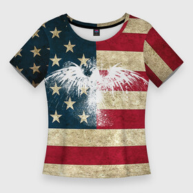 Женская футболка 3D Slim с принтом Флаг США с белым орлом в Екатеринбурге,  |  | usa | америка | американец | америки | звездно полосатый | необычный | нью йорк | орел | соединенные | сша | флаг | штаты | янки