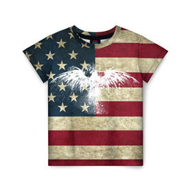 Детская футболка 3D с принтом Флаг США с белым орлом в Екатеринбурге, 100% гипоаллергенный полиэфир | прямой крой, круглый вырез горловины, длина до линии бедер, чуть спущенное плечо, ткань немного тянется | usa | америка | американец | америки | звездно полосатый | необычный | нью йорк | орел | соединенные | сша | флаг | штаты | янки