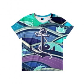 Детская футболка 3D с принтом Моряк в Екатеринбурге, 100% гипоаллергенный полиэфир | прямой крой, круглый вырез горловины, длина до линии бедер, чуть спущенное плечо, ткань немного тянется | Тематика изображения на принте: blue | брызги | вмф | вода | военный | волны | капли | море | океан
