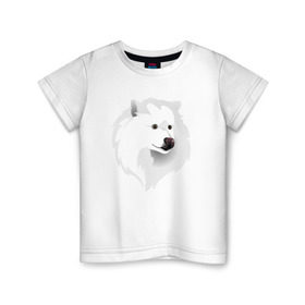 Детская футболка хлопок с принтом Самоед в Екатеринбурге, 100% хлопок | круглый вырез горловины, полуприлегающий силуэт, длина до линии бедер | ездовая собака | ес | лайка | самоедская собака