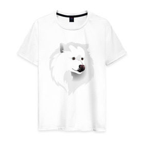 Мужская футболка хлопок с принтом Самоед в Екатеринбурге, 100% хлопок | прямой крой, круглый вырез горловины, длина до линии бедер, слегка спущенное плечо. | ездовая собака | ес | лайка | самоедская собака