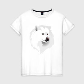 Женская футболка хлопок с принтом Самоед в Екатеринбурге, 100% хлопок | прямой крой, круглый вырез горловины, длина до линии бедер, слегка спущенное плечо | ездовая собака | ес | лайка | самоедская собака