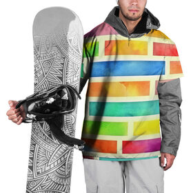 Накидка на куртку 3D с принтом Bricks Watercolor в Екатеринбурге, 100% полиэстер |  | Тематика изображения на принте: 3d | watercolor | кирпичики | клетка | радуга | текстуры | цветные линии