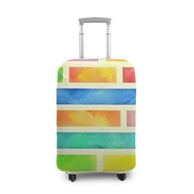 Чехол для чемодана 3D с принтом Bricks Watercolor в Екатеринбурге, 86% полиэфир, 14% спандекс | двустороннее нанесение принта, прорези для ручек и колес | 3d | watercolor | кирпичики | клетка | радуга | текстуры | цветные линии