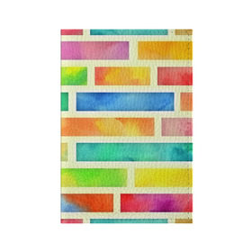 Обложка для паспорта матовая кожа с принтом Bricks Watercolor в Екатеринбурге, натуральная матовая кожа | размер 19,3 х 13,7 см; прозрачные пластиковые крепления | 3d | watercolor | кирпичики | клетка | радуга | текстуры | цветные линии