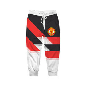 Детские брюки 3D с принтом Manchester United - Stripe в Екатеринбурге, 100% полиэстер | манжеты по низу, эластичный пояс регулируется шнурком, по бокам два кармана без застежек, внутренняя часть кармана из мелкой сетки | manchester united | stripe | манчестер юнайтед | футбол