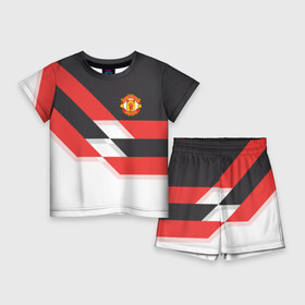 Детский костюм с шортами 3D с принтом Manchester United  Stripe в Екатеринбурге,  |  | Тематика изображения на принте: manchester united | stripe | манчестер юнайтед | футбол