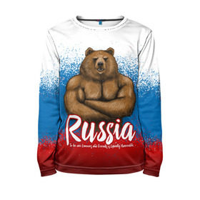Детский лонгслив 3D с принтом Russian Bear в Екатеринбурге, 100% полиэстер | длинные рукава, круглый вырез горловины, полуприлегающий силуэт
 | bear | russia | медведь | патриотическая | россия | русский медведь | триколор | флаг рф