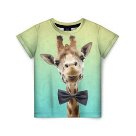 Детская футболка 3D с принтом Жираф и бабочка в Екатеринбурге, 100% гипоаллергенный полиэфир | прямой крой, круглый вырез горловины, длина до линии бедер, чуть спущенное плечо, ткань немного тянется | Тематика изображения на принте: жираф