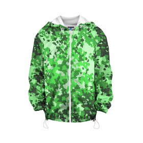 Детская куртка 3D с принтом Камуфляж зеленые соты в Екатеринбурге, 100% полиэстер | застежка — молния, подол и капюшон оформлены резинкой с фиксаторами, по бокам — два кармана без застежек, один потайной карман на груди, плотность верхнего слоя — 90 г/м2; плотность флисового подклада — 260 г/м2 | армия | болото | зеленка | зеленый | камок | камуфляж | лес | маскировка | мундир | натовка | охотник | пазл | прикольный | рыбак | солдат | яркий