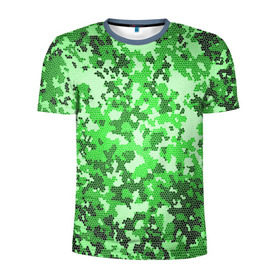 Мужская футболка 3D спортивная с принтом Камуфляж зеленые соты в Екатеринбурге, 100% полиэстер с улучшенными характеристиками | приталенный силуэт, круглая горловина, широкие плечи, сужается к линии бедра | Тематика изображения на принте: армия | болото | зеленка | зеленый | камок | камуфляж | лес | маскировка | мундир | натовка | охотник | пазл | прикольный | рыбак | солдат | яркий