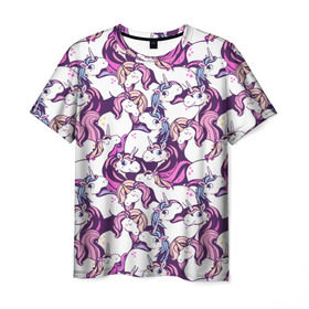 Мужская футболка 3D с принтом unicorn в Екатеринбурге, 100% полиэфир | прямой крой, круглый вырез горловины, длина до линии бедер | horse | mlp | pony | unicorn | единорог | лошадь | пони