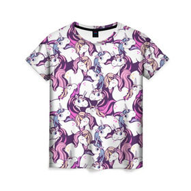 Женская футболка 3D с принтом unicorn в Екатеринбурге, 100% полиэфир ( синтетическое хлопкоподобное полотно) | прямой крой, круглый вырез горловины, длина до линии бедер | horse | mlp | pony | unicorn | единорог | лошадь | пони