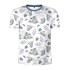Мужская футболка 3D спортивная с принтом Панда в Екатеринбурге, 100% полиэстер с улучшенными характеристиками | приталенный силуэт, круглая горловина, широкие плечи, сужается к линии бедра | дятел | медведь | мишка | панда | птичка | цветы | ягоды