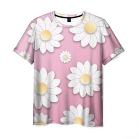 Мужская футболка 3D с принтом Ромашки в Екатеринбурге, 100% полиэфир | прямой крой, круглый вырез горловины, длина до линии бедер | весна | природа | ромашки | цветы