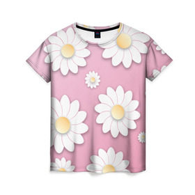 Женская футболка 3D с принтом Ромашки в Екатеринбурге, 100% полиэфир ( синтетическое хлопкоподобное полотно) | прямой крой, круглый вырез горловины, длина до линии бедер | весна | природа | ромашки | цветы