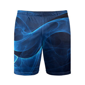 Мужские шорты 3D спортивные с принтом Дым в Екатеринбурге,  |  | Тематика изображения на принте: волна | лазер | луч | пламя | синий