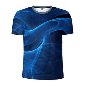 Мужская футболка 3D спортивная с принтом Дым в Екатеринбурге, 100% полиэстер с улучшенными характеристиками | приталенный силуэт, круглая горловина, широкие плечи, сужается к линии бедра | Тематика изображения на принте: волна | лазер | луч | пламя | синий
