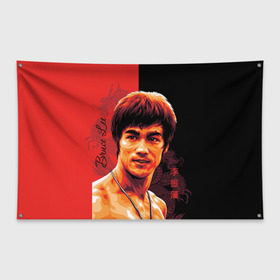 Флаг-баннер с принтом Брюс Ли в Екатеринбурге, 100% полиэстер | размер 67 х 109 см, плотность ткани — 95 г/м2; по краям флага есть четыре люверса для крепления | bruce lee | dragon | брюс | гонконг | дракон | китай | кунг фу | легенда | ли