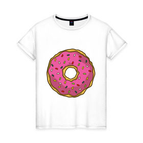 Женская футболка хлопок с принтом Пончик в Екатеринбурге, 100% хлопок | прямой крой, круглый вырез горловины, длина до линии бедер, слегка спущенное плечо | bart | homer | simpsons | барт | гомер | еда | мульт | мультфильм | пончик | симпсоны | спрингфилд