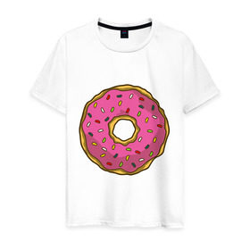 Мужская футболка хлопок с принтом Пончик в Екатеринбурге, 100% хлопок | прямой крой, круглый вырез горловины, длина до линии бедер, слегка спущенное плечо. | bart | homer | simpsons | барт | гомер | еда | мульт | мультфильм | пончик | симпсоны | спрингфилд