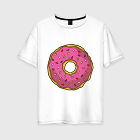 Женская футболка хлопок Oversize с принтом Пончик в Екатеринбурге, 100% хлопок | свободный крой, круглый ворот, спущенный рукав, длина до линии бедер
 | bart | homer | simpsons | барт | гомер | еда | мульт | мультфильм | пончик | симпсоны | спрингфилд
