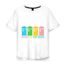 Мужская футболка хлопок Oversize с принтом Тардис - большее внутри в Екатеринбурге, 100% хлопок | свободный крой, круглый ворот, “спинка” длиннее передней части | doctor who | tardis | время | доктор кто | космос | приключения | пространство | сериал | тардис | фантастика