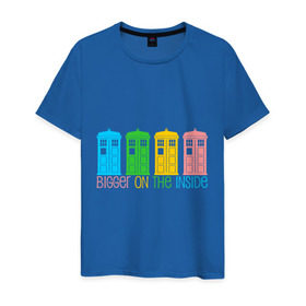 Мужская футболка хлопок с принтом Тардис - большее внутри в Екатеринбурге, 100% хлопок | прямой крой, круглый вырез горловины, длина до линии бедер, слегка спущенное плечо. | doctor who | tardis | время | доктор кто | космос | приключения | пространство | сериал | тардис | фантастика