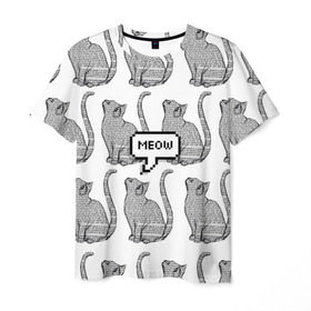 Мужская футболка 3D с принтом Meow cats в Екатеринбурге, 100% полиэфир | прямой крой, круглый вырез горловины, длина до линии бедер | Тематика изображения на принте: cat | cats | meow | text | tumblr |   | котики | кошак | кошка | кошки | мяу